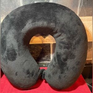 New Black neck travel pillow with snap front closure super soft velvet feel
